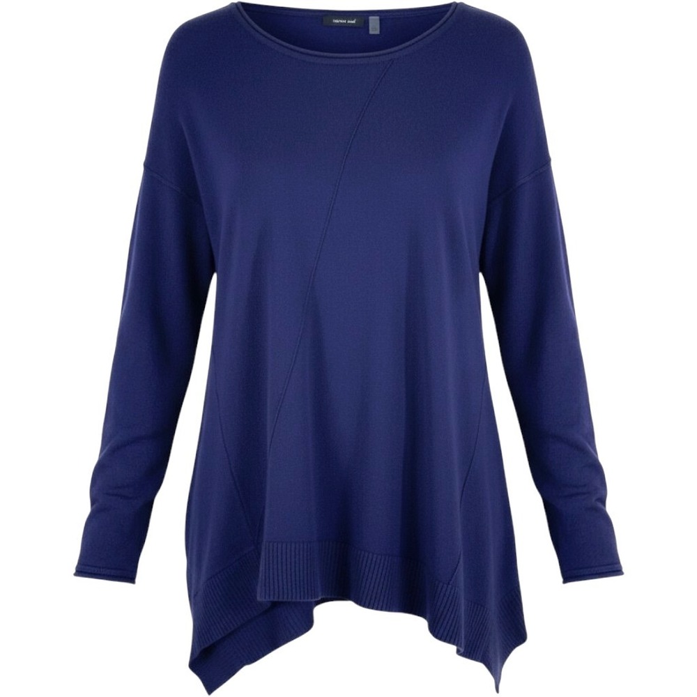 Verve Ami Rolled Edge Sweater Women M Handkerchief Sharkbite Hem Tunic Navy Blue